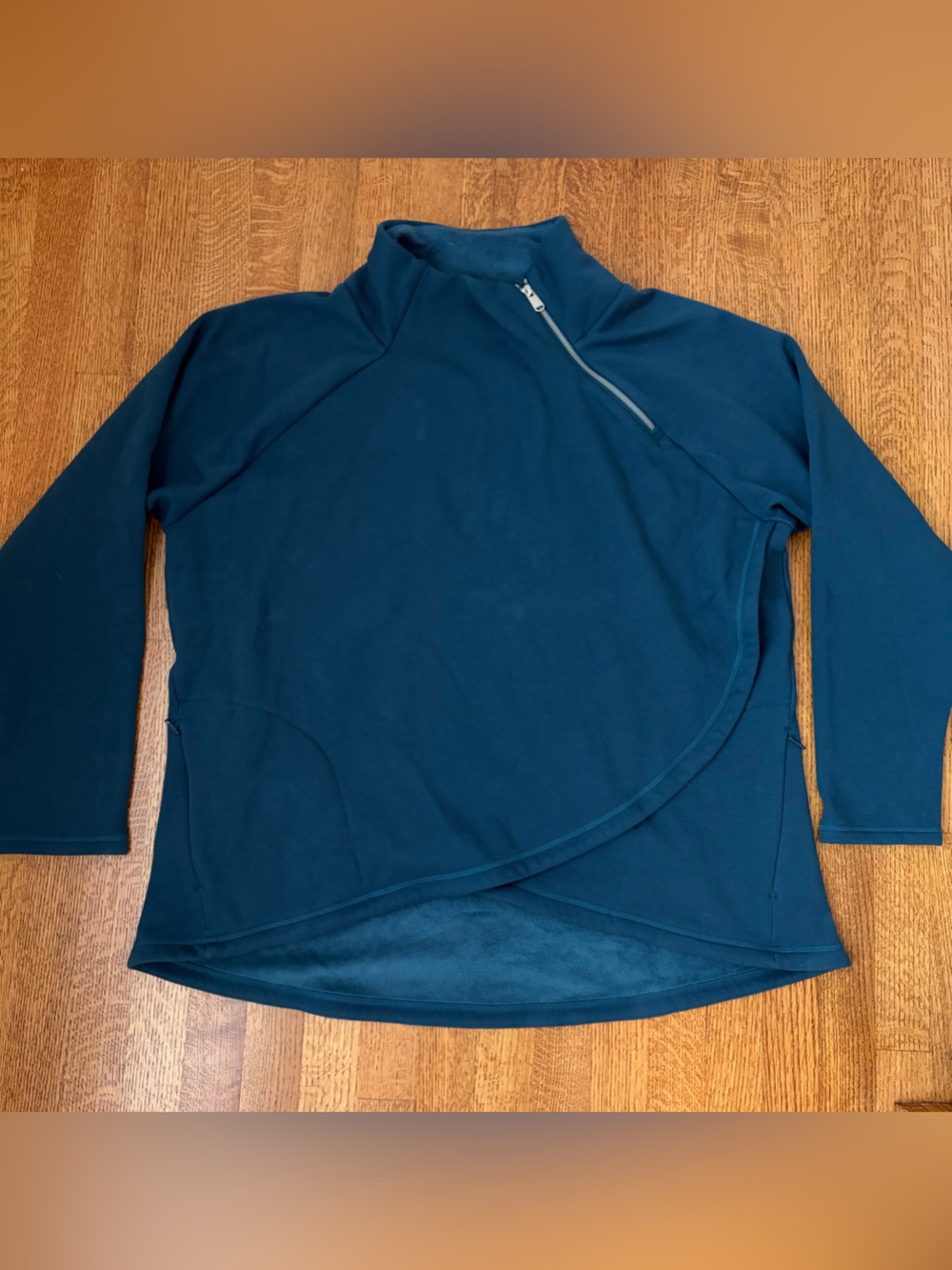 ATHLETA Cozy Karma Asym Pullover Women’s 2X Wrap Sweatshirt Dark Sardinia Blue